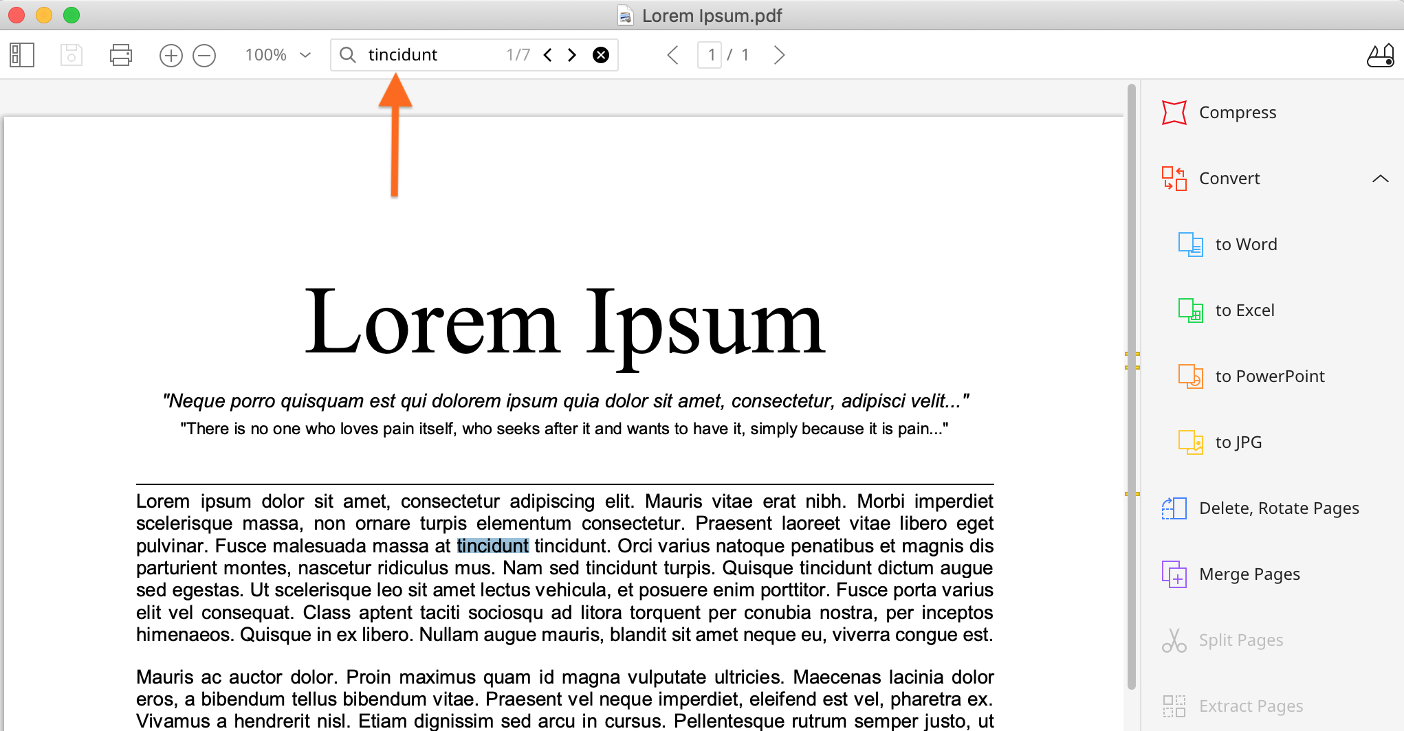 search for a word in a text on mac
